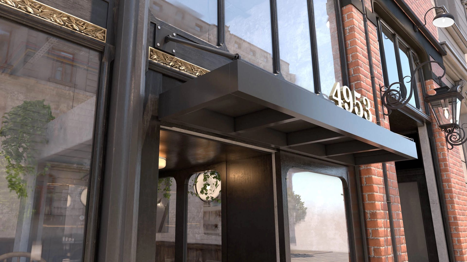 Aluminum walkway canopy system bottom-up architectural detail